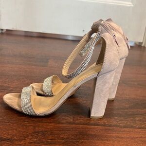 Adrianna Papell Blush Heels with Rhinestone Straps